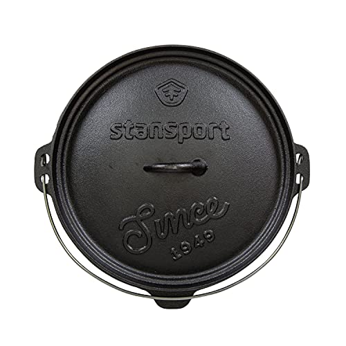 Stansport's Cast Iron Dutch Oven with Lid (16033) - Large 8 Quart Capacity, Durable Cast Iron Construction, Perfect for Outdoor Cooking, Home Kitchen and Camping Trips, Flat Bottom Design
