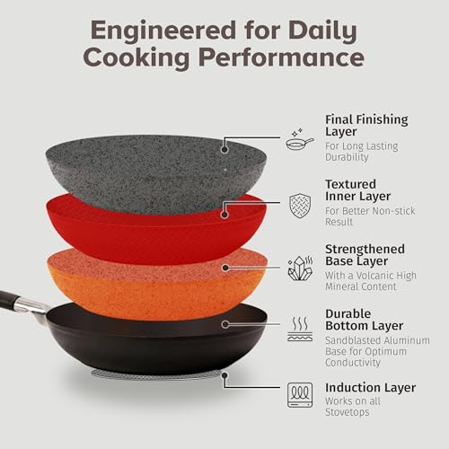 DaTerra Cucina 13" Non-stick Ceramic Frying Pan - Large Nonstick Frying Pan for Cooking - Induction Compatible & Oven Safe, High Heat Resistant - PTFE, Lead, Cadmium & PFOA Free, Made in Italy - Black