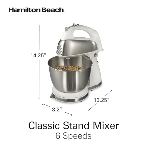 Hamilton Beach Classic Stand and Hand Mixer, 4 Quarts, 6 Speeds with QuickBurst, Bowl Rest, 290 Watts Peak Power, White (64655)