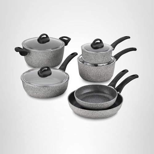 Ballarini 75001-652 Parma Forged Aluminum Nonstick Cookware Set, 10-Piece, Granite