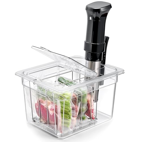 HOMENOTE Sous Vide Container 12 Quart with Universal Collapsible Hinged Lid,Complete Sous Vide Accessories Kit BPA Free,Compatible with Anova and Most Sous Vide Cookers(With Rack and Sleeve)