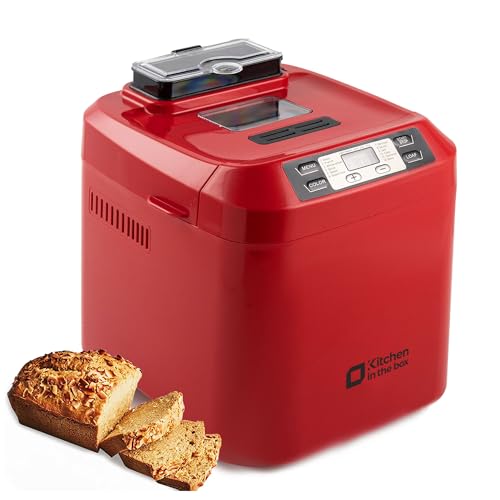 Kitchen in the Box 2lb Bread Maker with Auto Fruit Nut Dispenser, 12-in-1 Gluten-Free Bread Machine, 13H Delay Timer, Nonstick Pan, Keep Warm (red)