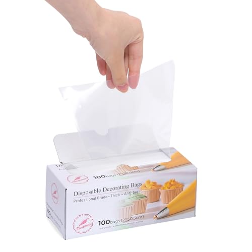 Keenpioneer Piping Bag - Disposable Cake Decorating Bag 100 Count, 12 inch, Clear
