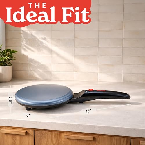 Gourmia Electric Crepe Maker – Nonstick 8” Surface, One-Touch Operation, Includes Batter Tray, Compact & Easy to Clean, Crepe, Pancake & Tortilla Maker