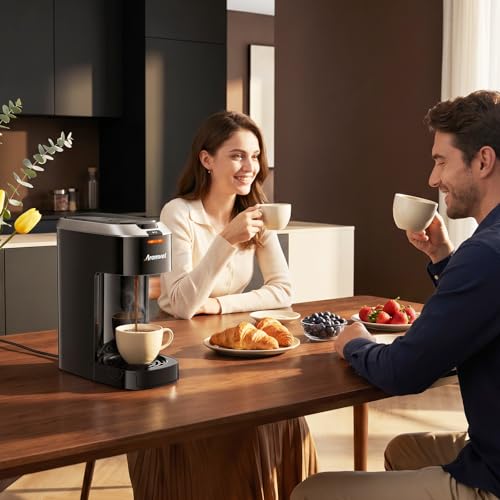Aromvel Single Serve Coffee Maker for K Cup Pods, One Button Coffee Maker, 6-14oz Brew Sizes, Fits Travel Mug, Compact for Small Kitchen, Office, Dorm, RV, Silver