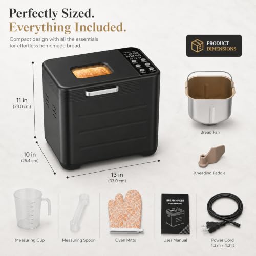 HealSmart 21 in 1 Bread Maker, 650W, 2 LB, 3 Loaf Sizes, Stainless Steel