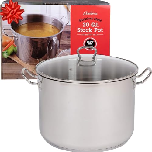 Camerons 20 Quart Stock Pot with Lid - 18/10 Professional Grade Tri-Ply Stainless Steel Stockpot - Commercial Grade Sauce Pot with Stick Resistant Interior, Stay Cool Handles & Induction Compatible