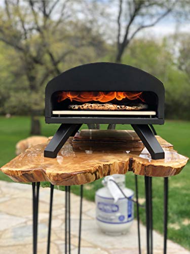 Bertello SimulFIRE Outdoor Pizza Oven Bundle - Wood Fire Portable 12 inch Brick Oven with Gas Burner, Peel, Wood Tray, Cover, & Thermometer - Portable Pizza Maker - As Seen on SHARK TANK