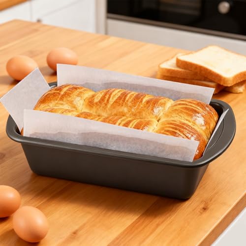 Loaf Pan with Liners Set, 2-Pack Nonstick 10 x 5 Inch Bread Pan and 50 Loaf Liners for Homemade Oven Baking - Rectangular Baking Tray for Kitchen Home Baker Make Sourdough Banana Sandwich Bread