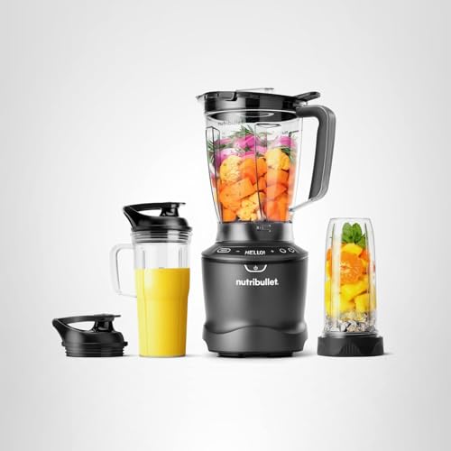 nutribullet SmartSense Blender Combo, 1400W, 64oz Pitcher, 32oz & 24oz Cups, 5-Speed, Smoothies, Ice and Frozen Fruit, Nut Milk, Soup, Gunmetal Gray, NBF50700