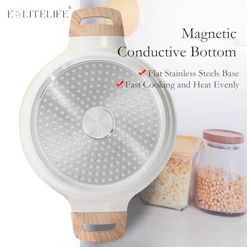 ESLITE LIFE Nonstick Stock Pot with Lid, 7 Quart Granite Casserole Large Soup Pot Pasta Cooking Pot, Induction Compatible, PTFE & PFOA Free, White