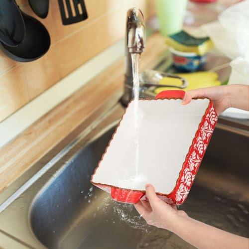Acshio 2 Pack Ceramic Baking Dish, 9 x 9 inch Porcelain Square Bakeware with Double Handle, Lasagna Pan Bakeware Baking Cookware for Cooking, Cakes, Roasting Family Dinner