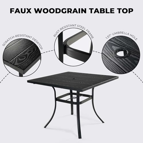 Grand patio 5-Piece Outdoor Dining Set, 4 Leather-Look Wicker Swivel Patio Chairs & 1 Square Dining Table, Black