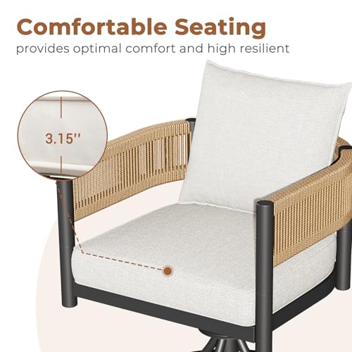 Grand patio Outdoor Dining Set, 7-Piece Patio Table and Chairs Set, Metal Woven Wicker Swivel Patio Chairs with Thickened Cushions & 1 Rectangular Woodgrain Dining Table with Umbrella Hole (Natural)