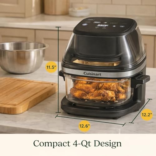 Cuisinart ClearView 4-Quart Air Fryer with Glass Basket and PFAS-Free Ceramic Nonstick Crisper Plate, 5 Cooking Functions, 2 Custom Presets, Adjustable Temperature up to 450°F, 3-Year Warranty, AFC-4