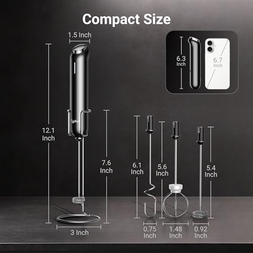 InstaWhisk Milk Frother with Variable Speed, Rechargeable Coffee Frother Wand with Detachable Double Whisk, Drink Mixer Handheld Electric Stirrer for Latte, Cappuccino, Matcha, Almond Milk, Protein