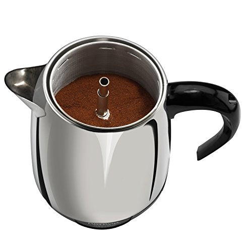 Farberware Electric Coffee Percolator, FCP240, Stainless Steel Basket, Automatic Keep Warm, No-Drip Spout, 4 Cup, Black/Silver