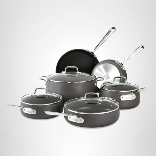 All-Clad HA1 Hard Anodized Nonstick Cookware Set 10 Piece Induction Oven Broiler Safe 500F, Lid Safe 350F Pots and Pans Black