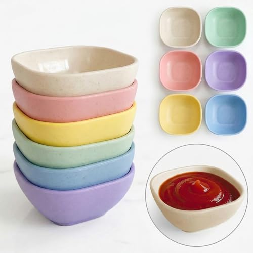 SHECIPIN 6 Pack Small Plastic Bowls 4.5 OZ Unbreakable Wheat Straw Dipping Bowls,plastic ramekins, Assorted Colors Dipping Sauce Cups, dip cups, Dessert, Ketchup