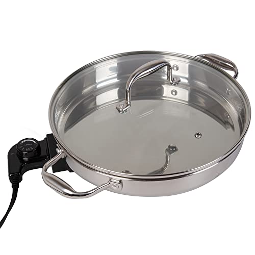 CucinaPro Electric Skillet, 18/10 Stainless Steel Pan, Tempered Glass Lid