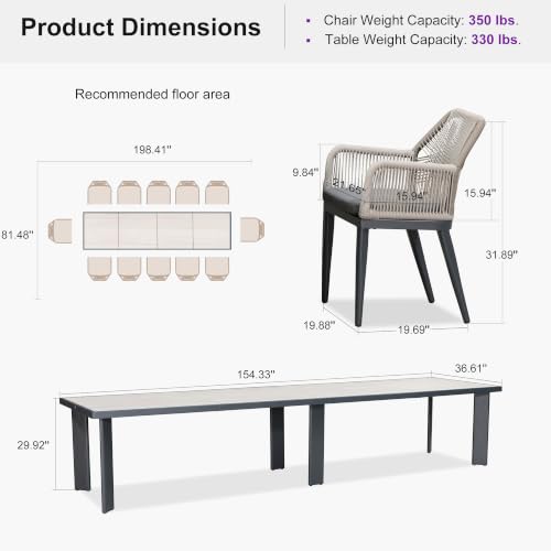 PURPLE LEAF 13 Pieces Patio Dining Set with Armrests, Beige and Dark Grey