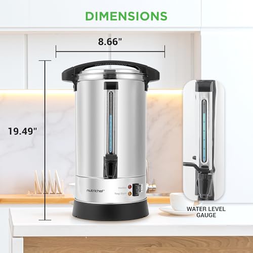 NutriChef Water Boiler and Hot Water Dispenser, 8L Electric Beverage Dispenser with Safety Lock Lid, Non-Drip Tap, Warm Function, Food Grade Stainless Steel, Home & Commercial Use, 19"x9"x9", Silver