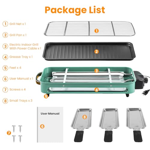 TeqHome 1500W Electric Indoor Grill,2 in 1 Smokeless Raclette Table Grill for Kitchen,Barbecue Korean BBQ Grill with Grill Net,Non-Stick Cooking Removable Plate & 5 Temperature Control,Dishwasher Safe