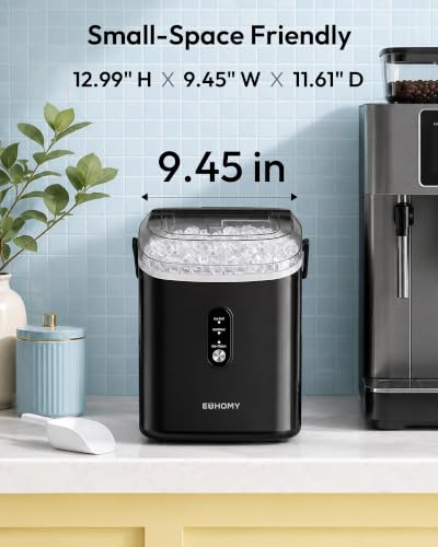 EUHOMY Nugget Ice Maker Countertop with Handle, Ready in 6 Mins, 34lbs Per Day, Removable Top Cover, Auto-Cleaning, Portable Sonic Ice Maker with Basket and Scoop, for Home/Party/RV/Camping (Black)