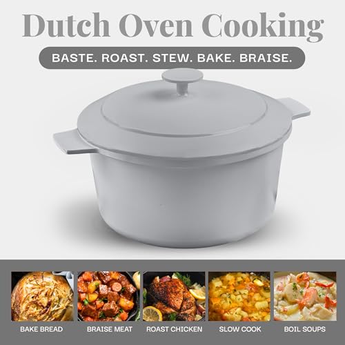 Gotham Steel 5 Qt Dutch Oven Pot with Lid, Nonstick Ceramic Dutch Oven Stock Pot, 10 in 1 Cooking Pot & Dutch Oven for Bread Baking, Lightweight, Oven & Dishwasher Safe – Gray