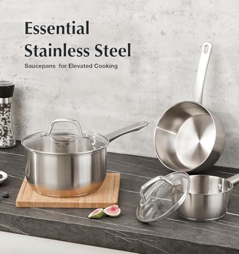 KOCH SYSTEME CS Stainless Steel Saucepan 1 Quart, 18/10 Stainless Steel Saucepan with Lid, Premium Steel Sauce Pan, Indutcion Sauce Pan with Lid, Small Cooking Pot, Oven Safe