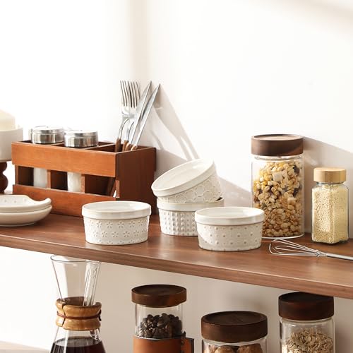 MALACASA Ramekins 6 Oz Oven Safe, Ceramic Creme Brulee Souffle Dishes, Pudding Custard Cups Ramekin For Baking, Small Dipping Sauce Bowls, Set of 4, Microwave and Dishwasher Safe, Arctic White