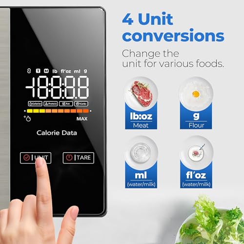 WARMKEY Smart Nutrition Food Scale with App - 1g Precision Digital Kitchen Scale, Tracks Calories & 24 Nutrients, Macros, Fat & Protein for Keto, Fitness & Meal Prep, 11lb/5kg with Tare Function
