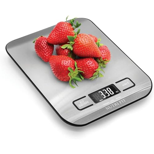Food Scale, Kitchen Scales Digital Weight Food Grams and Ounces for Weight Loss Baking Cooking of NUTRI FIT, Max 11lb 1g Increment, Backlight LCD Smart Tare Stainless Steel, Easy to Use, AAA Battery