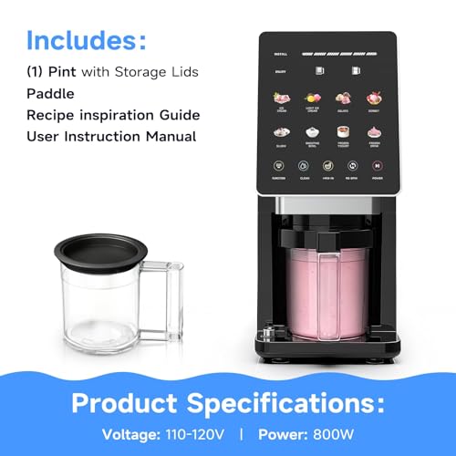 KIKIELF Ice Cream Maker & 10-in-1 Frozen Treat Maker, 20 oz 1 Pint, Mix-In + Re-Spin for Creamy Texture, Gelato, Sorbet, Slushie, Frozen Yogurt & Smoothie Bowls Machine for Homemade, Recipe Guide