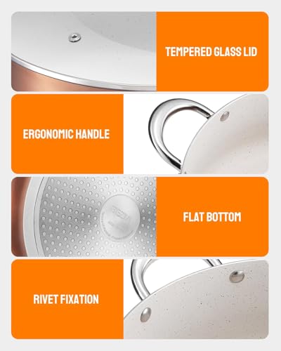 BEZIA Large 12 Quart Nonstick Cooking Pot with Lid, Induction Stock Pot, Soup Pot for All Stovetops, Non-toxic and Oven Safe, PFOA PFAS Free, Golden