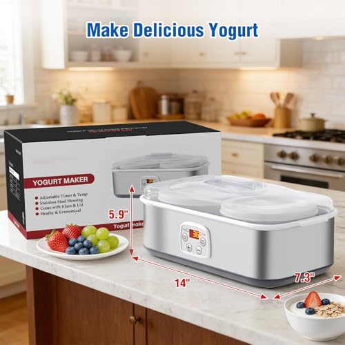 Yogurt Maker with Adjustable Time and Temp Control, BPA-Free 2 Bowls