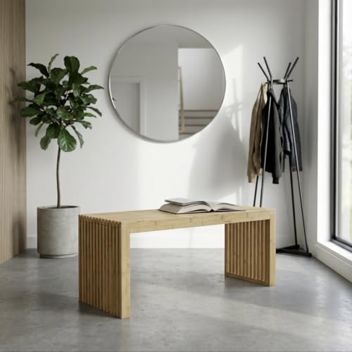 Bamboo Natural 36 inch Wooden Bench, Small Wood Benches for Entryway, Living & Dining Room, Kitchen, Bedroom, Bathroom, Hallway, Front Door, For Indoor & Outdoor Patio Use, Mid Century Modern Decor