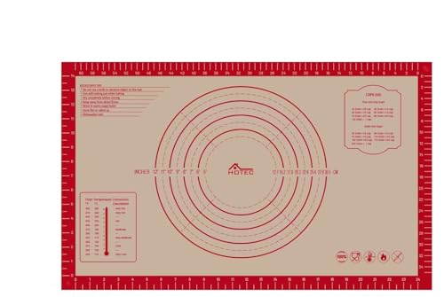HOTEC Silicone Baking Mat - 26x16 Thickened Pastry Dough Mat with Measurement Non-Stick For Dough Rolling, Bread, Oven Liner, Kitchen Counter, Fondant/Pie Crust