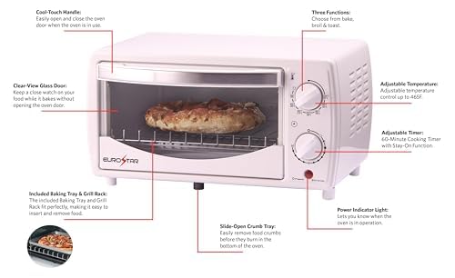 EUROSTAR TO902W 4-Slice Toaster Oven Broiler, White
