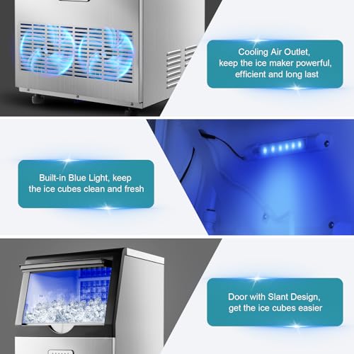 Amzgachfktch Commercial Ice Maker 100 Lbs/24H, Auto Self-Cleaning Ice Maker