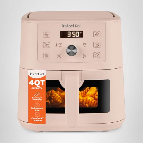 Instant Pot 4Qt VORTEX 6-in-1 Mini Air Fryer, Custom Program Options, Air Fry, Broil, Roast, Dehydrate, Bake, Reheat, Rosewater, 4 Quarts
