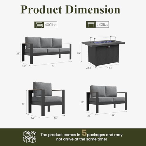 LayinSun 7 Piece Aluminum Outdoor Furniture Set with Fire Pit Table