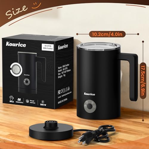 Kourice Milk Frother Electric, 4-in-1 Milk Frother and Steamer for Latte, Cappuccino, Hot & Cold Milk Froth Maker, Automatic Milk Steamer and Frother, Quiet One-Touch Operation, Easy to Clean