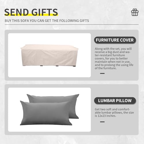 Lviden Wicker Patio Couch Outdoor 3-seat Sofa with All-Weather Rattan Deep Seater Outdoor Couch with Anti-Slip Cushions and Furniture Cover, Light Grey