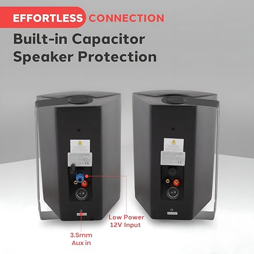 Pyle Waterproof Wall Mount Speaker System - 5.25 Inch Active + Passive Pair Wireless Bluetooth Compatible Indoor/Outdoor Stereo Sound Set with AUX IN - Pyle PDWR52BTBK (Black)