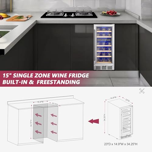 Icyglee 15" Wine Cooler Refrigerator,30 Bottle Dual Zone Wine Fridge,Silver