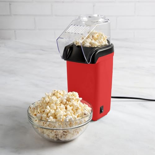 Tasty Hot Air Popcorn Popper, Healthy and Delicious Popcorn in Minutes, Fast and Easy-to-Use, Built-In Measuring Cup and Butter Warmer, 8 Cups, Red