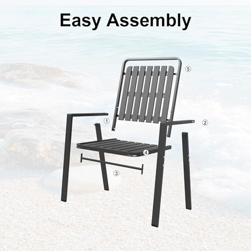CHINNLUU 5 Piece Outdoor Dining Set 37.8'' Square Black Table and Chairs for 4, All Weather Patio Furniture Set with 1.97'' Umbrella Hole Metal Dining Set for Deck Backyard Pool