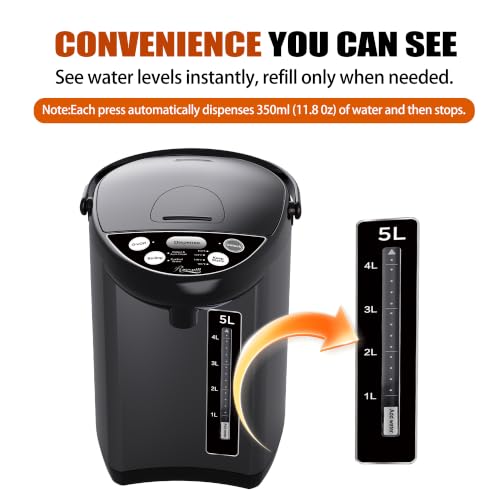 Rosewill Electric Hot Water Boiler and Warmer, Hot Water Dispenser with Auto Dispense Function, 5 Temperature Settings, Large Capacity 5.0 L (5.3 QT) - Black