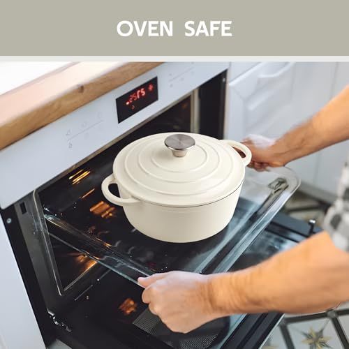 3 Quart Dutch Oven Enameled Cast Iron with Lid - Big Dual Handles - Oven Safe up to 500°F - Classic Round Pot for Versatile Cooking Cream